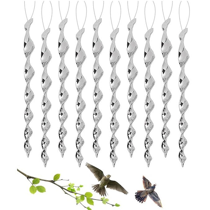 Set 10 sperietoare pentru pasari, Zola, tije reflectorizante rotative, 30 cm, argintii