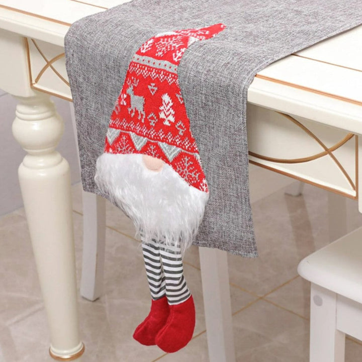 Napron decorativ pentru sarbatori, Zola®,  gri, model Spiridus cu picioare lungi, 180x33cm