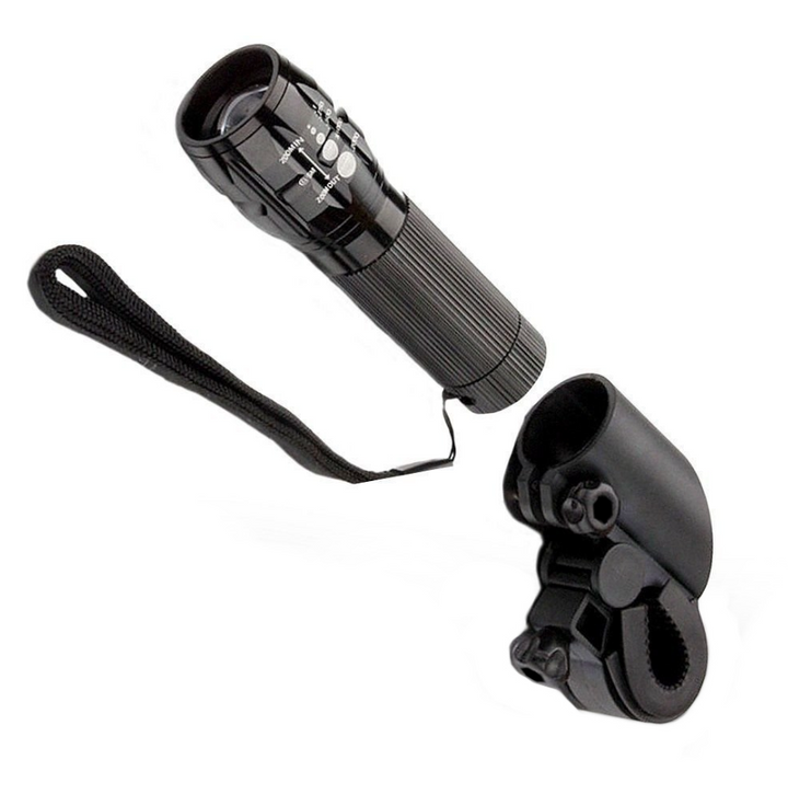 Far pentru bicicleta cu suport de prindere, Zola, LED, capacitatea de marire si micsorare a obiectivului, din plastic, negru