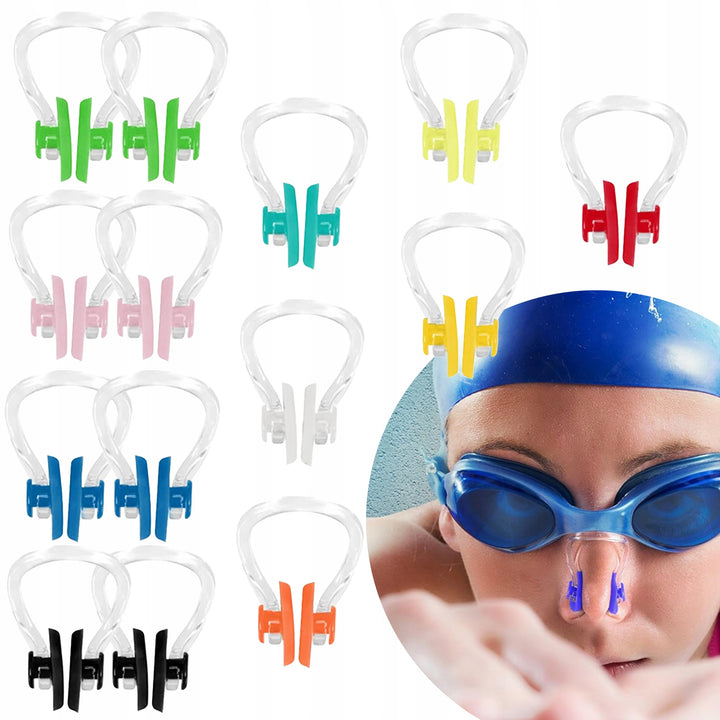 Set 14 clipsuri de nas pentru inot, Zola, forma anatomica, silicon si plastic, 10 culori diferite