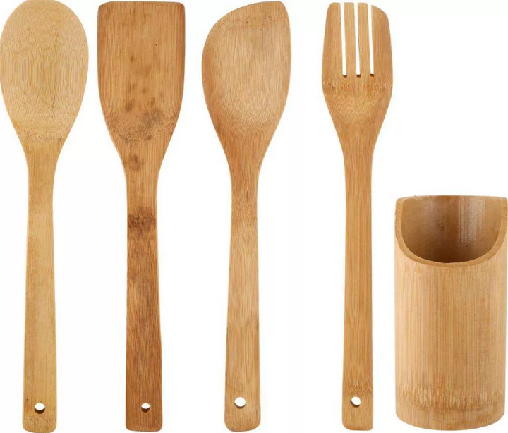 Set 4 ustensile de bucatarie din bambus, Zola®, pentru salata, 29x7 cm, maro