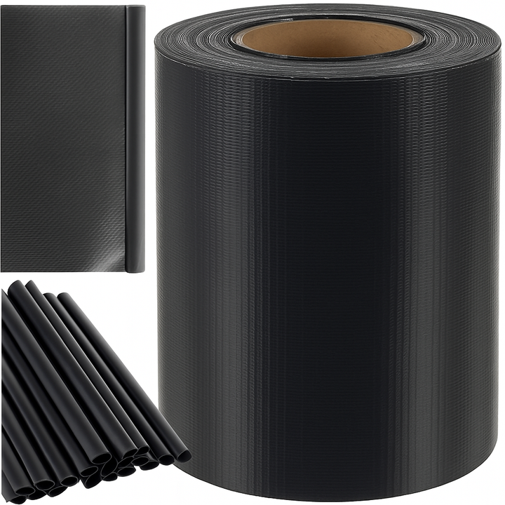 Banda decorativa pentru ingradire garduri, Zola, 25 de clipsuri incluse, PVC rezistent, 450g/m2, 19 x 3500 cm, gri antracit