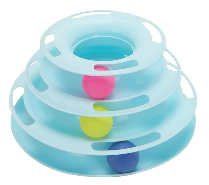 Jucarie interactiva pentru pisici, Zola®, turn cu bilute culorate, albastra, din plastic, 25.5x13 cm