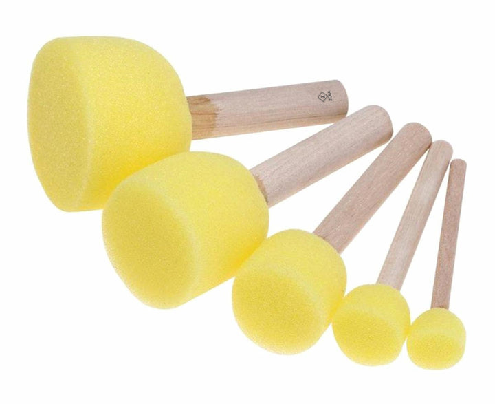 Set 5 pensule tip burete, Zola®, pentru tamponare, din lemn si burete, diferite dimensiuni, galbene