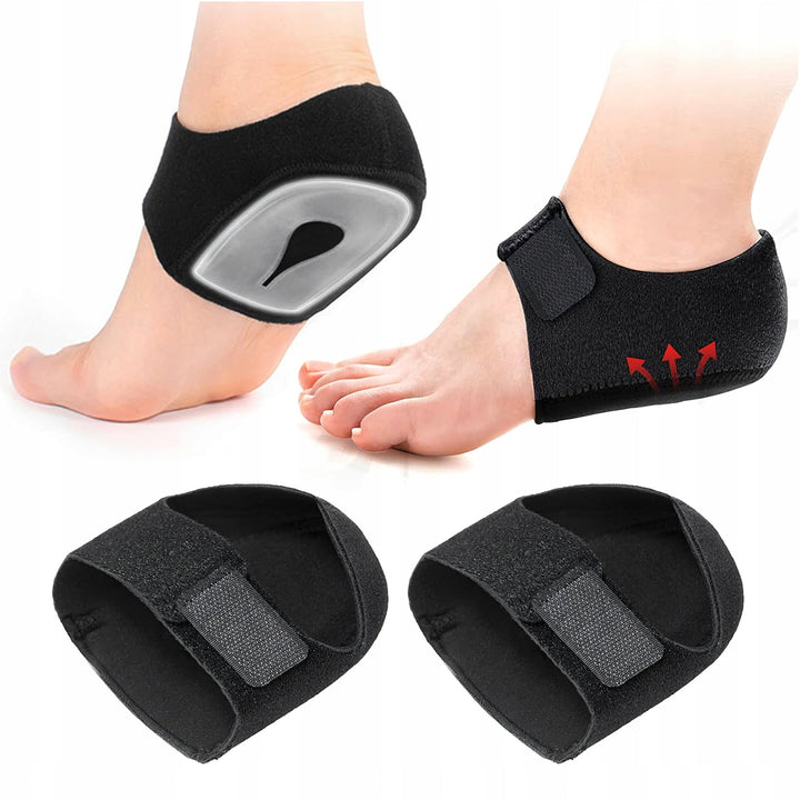 Set 2 suporturi ortopedice cu gel pentru calcaie, Zola, 39-42, fixare velcro, silicon, neopren, negre