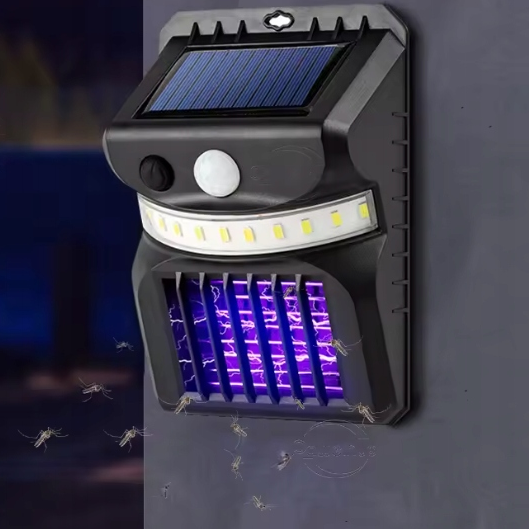 Lampa solara  26 LED-uri multifunctionala cu ultrasunete impotriva insectelor, UBX,  senzor de miscare PIR, 3 moduri de functionare, IP44, 15.4 x 10.4 x 4 cm, neagra