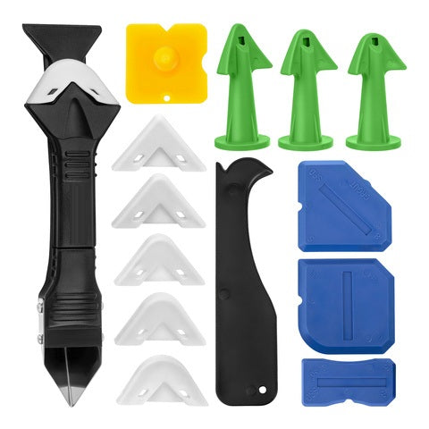 Set spatule si varfuri pentru silicon, Zola, 14 piese, aplicare si netezire rosturi, raclete si aplicatoare, multicolor
