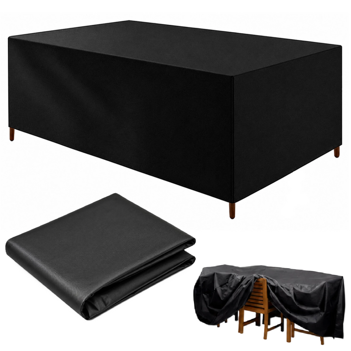 Husa mobilier gradina/masa, Zola, 200 x 160 x 70 cm, impermeabila, protectie UV, fixare snur, PU, neagra