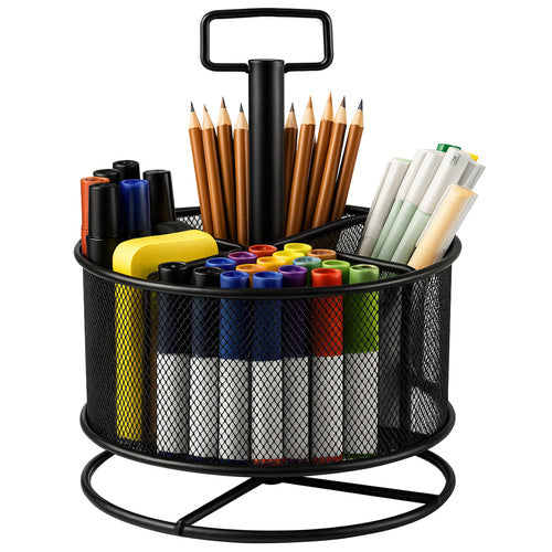 Suport organizator multifunctional, Zola, 4 compartimente, rotativ, maner, fier, 26.5 x 19 cm, negru