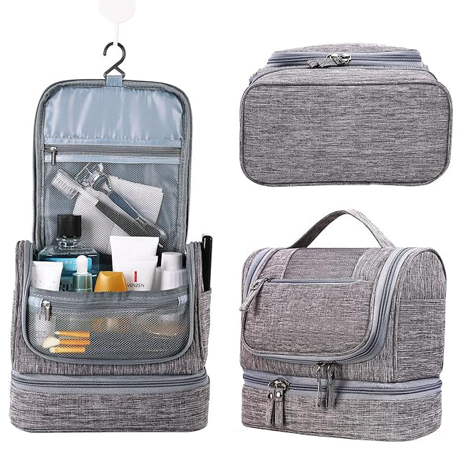 Geanta de calatorie pentru cosmetice, UBX, material impermeabil, carlig pentru agatare, 25x21x13 cm, gri