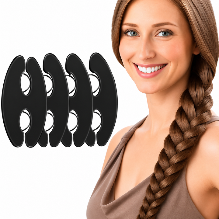 Set 4 dispozitive pentru impletirea parului, UBX®, utilizare usoara, negru