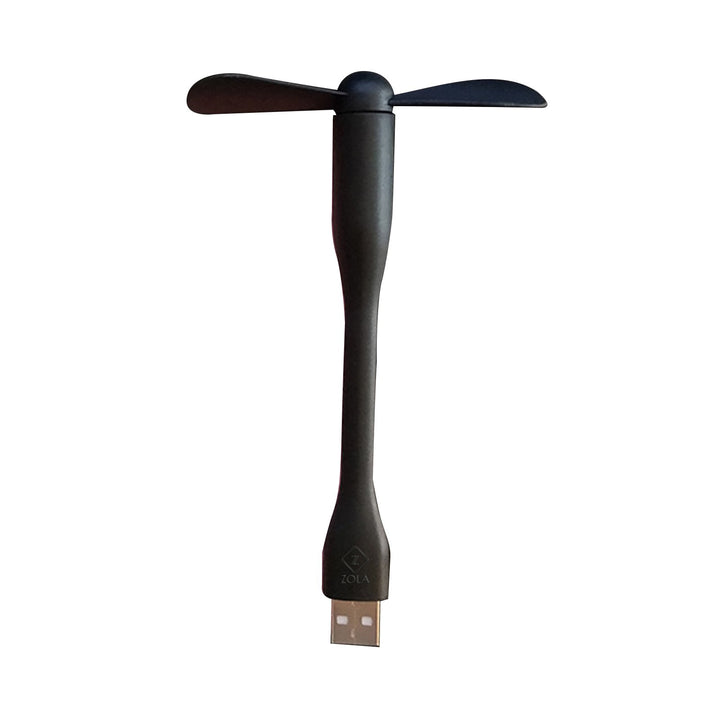Mini ventilator cu alimentare prin USB, Zola®, silicon, brat flexibil, 1W, 14.5x15x8.9 cm, negru