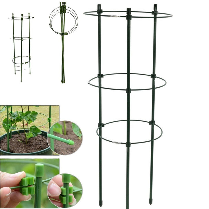 Suport pentru plante si flori, Zola, forma circulara, 3 inele, diametru 29 cm, inaltime 90 cm, verde