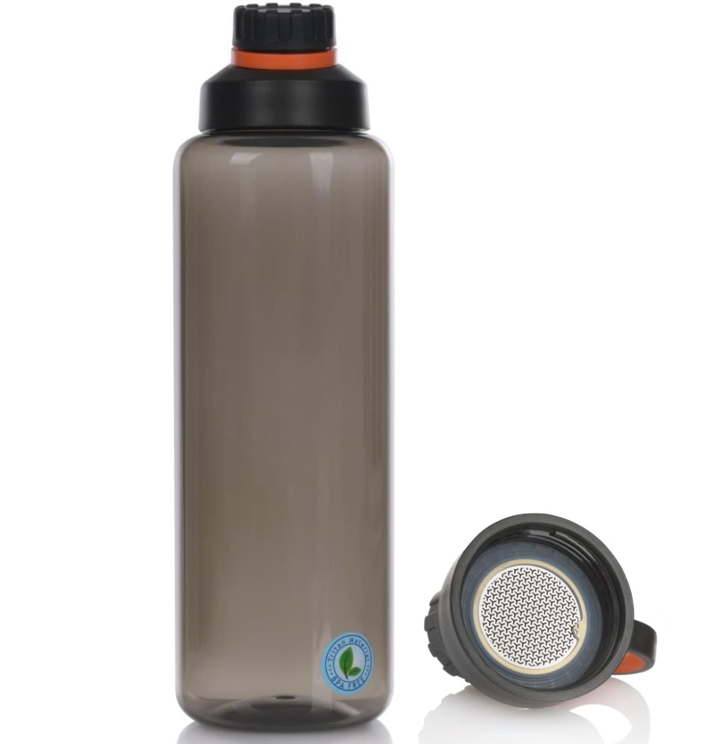 Sticla de apa cu filtru portabila, Zola, 800 ml, din tritan, fara BPA, sistem antipierdere capac, negru/portocaliu