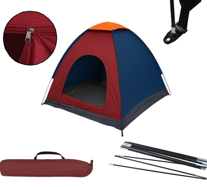 Cort camping 2 persoane, Zola®, plasa pentru insecte, impermeabil, husa, 180 x 180 x 135 cm, albastru/visiniu