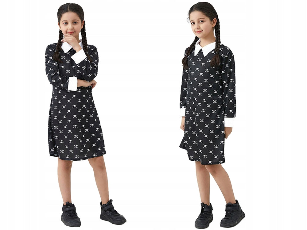 Rochita pentru carnaval Halloween, Zola, model Wednesday Addams, marimea 125-135 cm