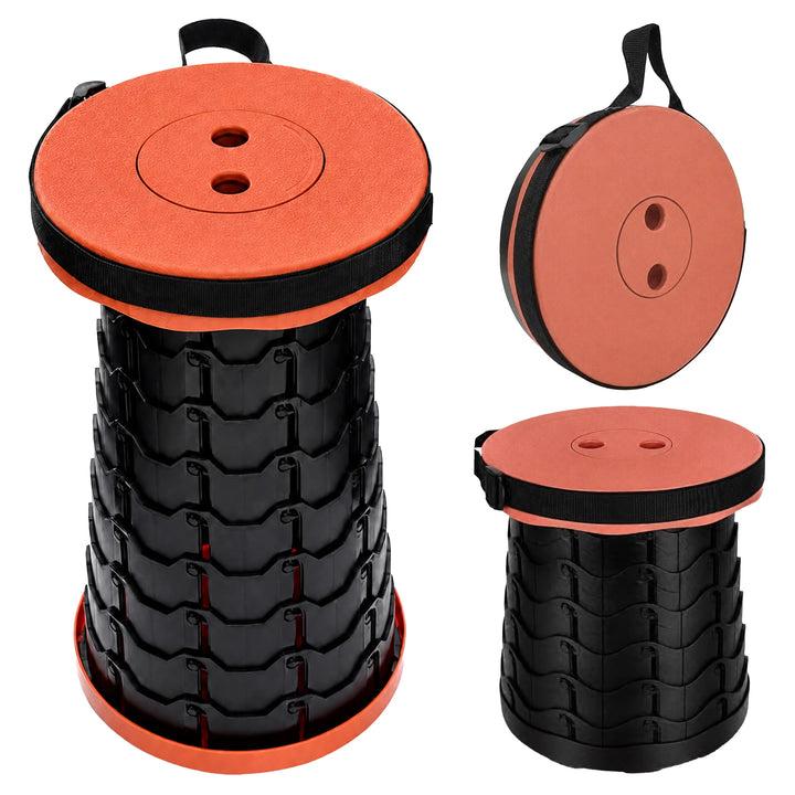Scaun telescopic de camping, Zola, inaltime reglabila, compact, 25 x 25 x 45 cm, negru/portocaliu