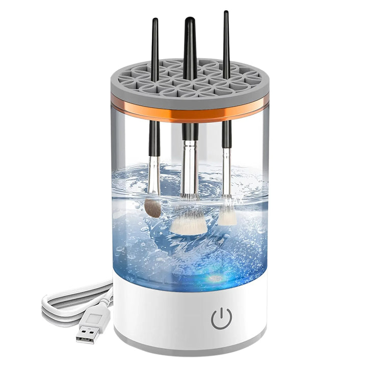 Dispozitiv 2 in 1 pentru curatat si uscat pensule de machiaj, Zola, 7000 rpm, 8 W, alimentare USB,  ABS, alb/auriu