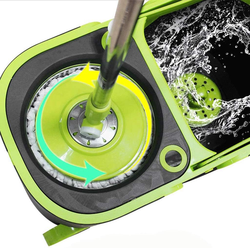 Set mop rotativ si galeata, Zola, 360°, maner reglabil, doua sisteme rotire, centrifuga inox, roti, recipient detegent, capac evacuare apa, 2 rezerve microfibra, gri/verde