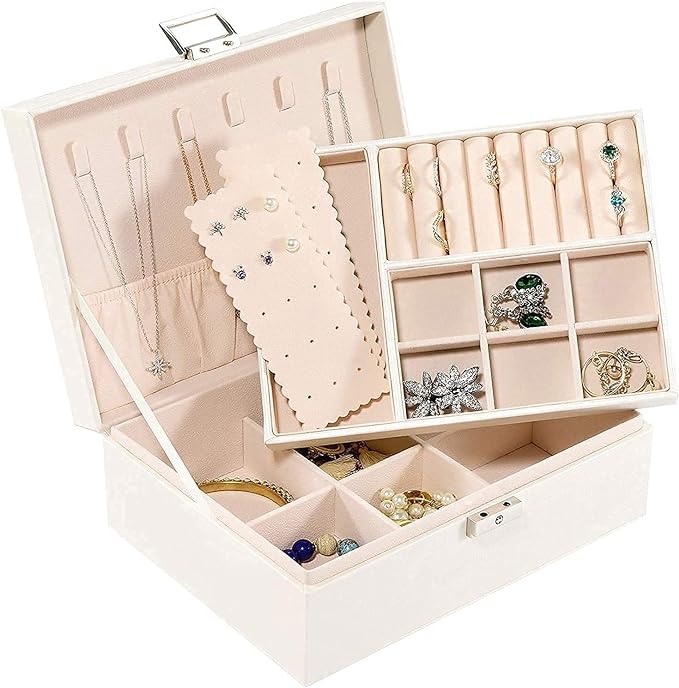 Cutie de bijuterii, Zola®, dreptunghi, cu inchizatoare, 23x18x9 cm, piele ecologica alba