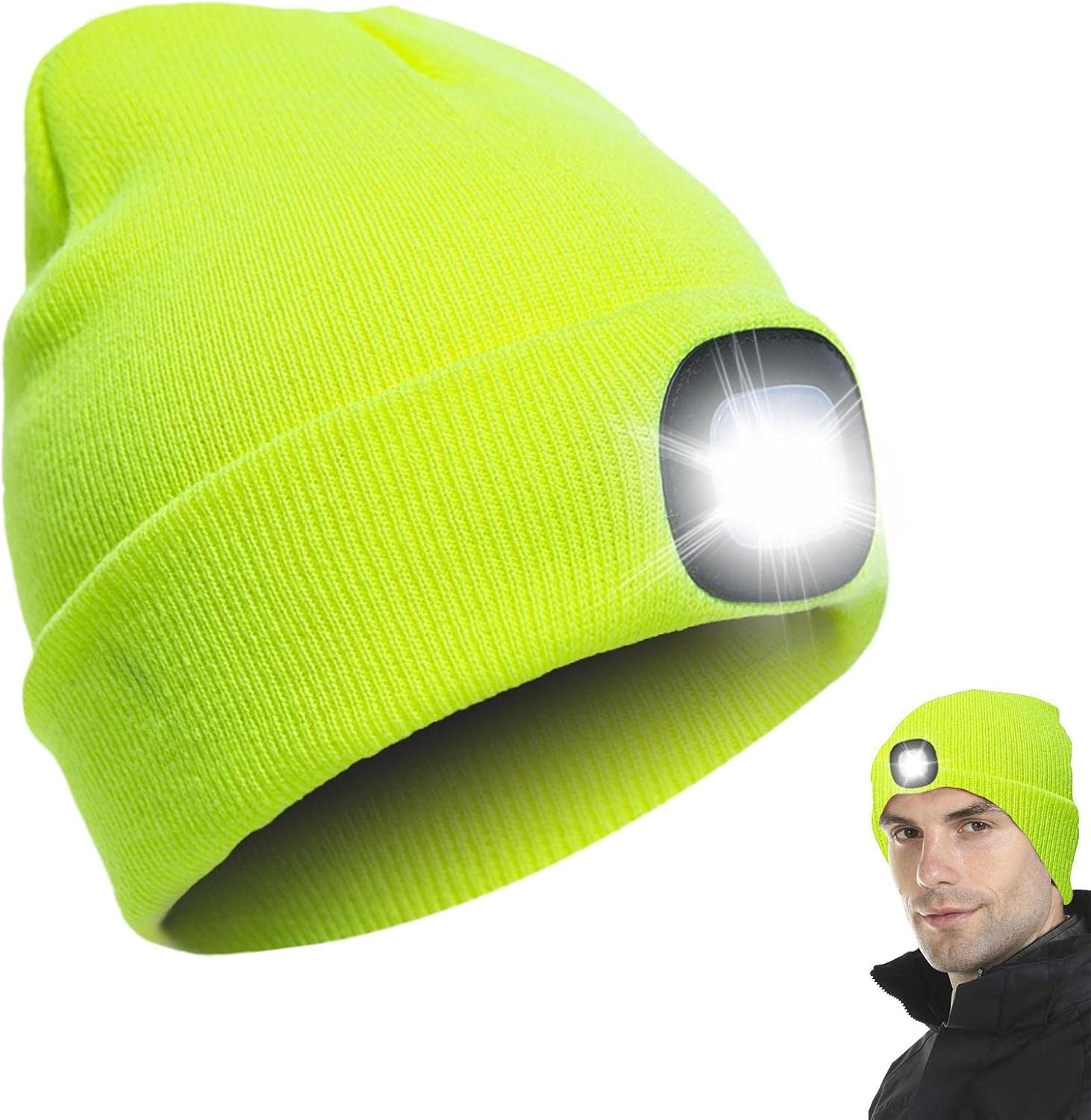 Caciula unisex cu led, Zola, reincarcabil USB, luminare in 3 moduri, marime universala, verde neon