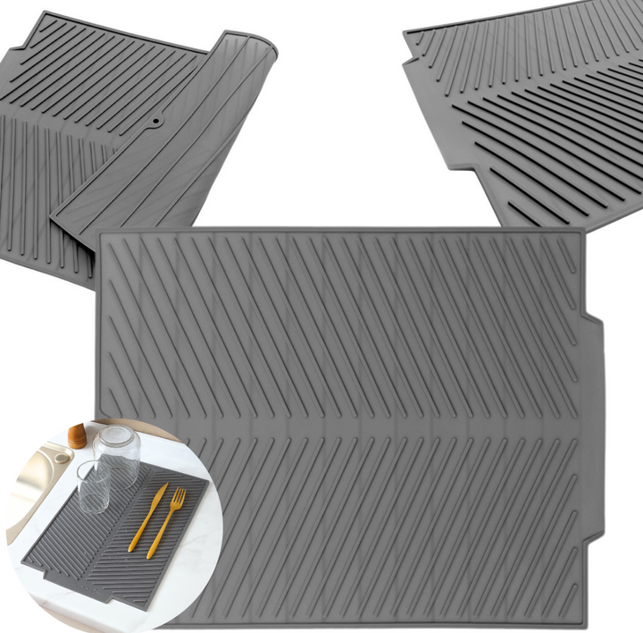 Suport din silicon pentru scurgerea vaselor, Zola, antiderapant, PVC, 43 x 33.5 x 1 cm, gri