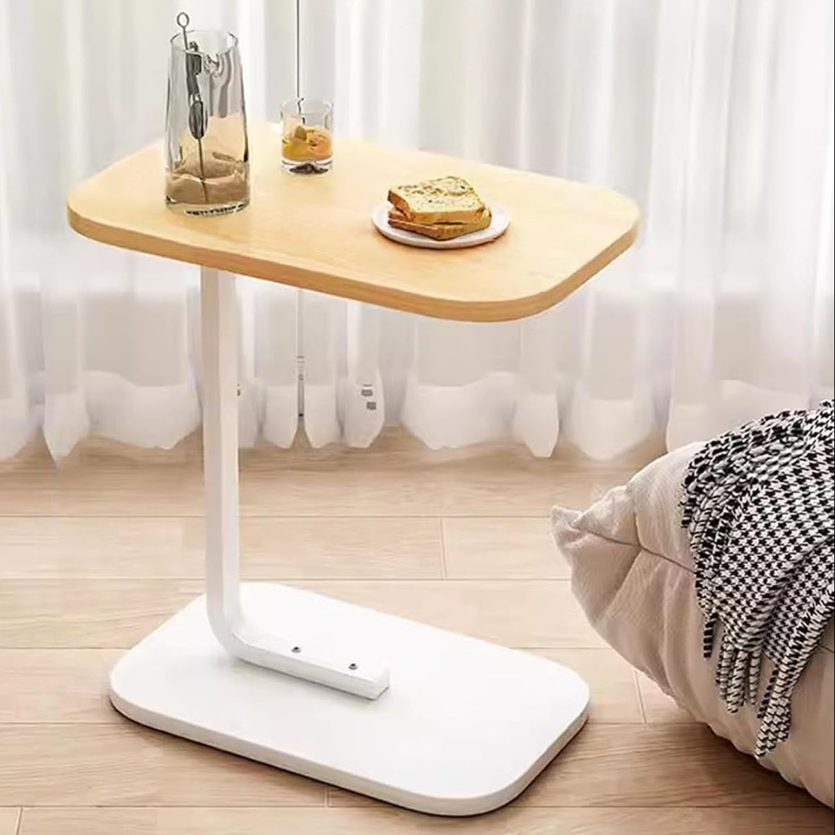 Masuta de cafea moderna, Zola, forma de C, cadru metalic, 40 x 30 x 60 cm, alb/maro