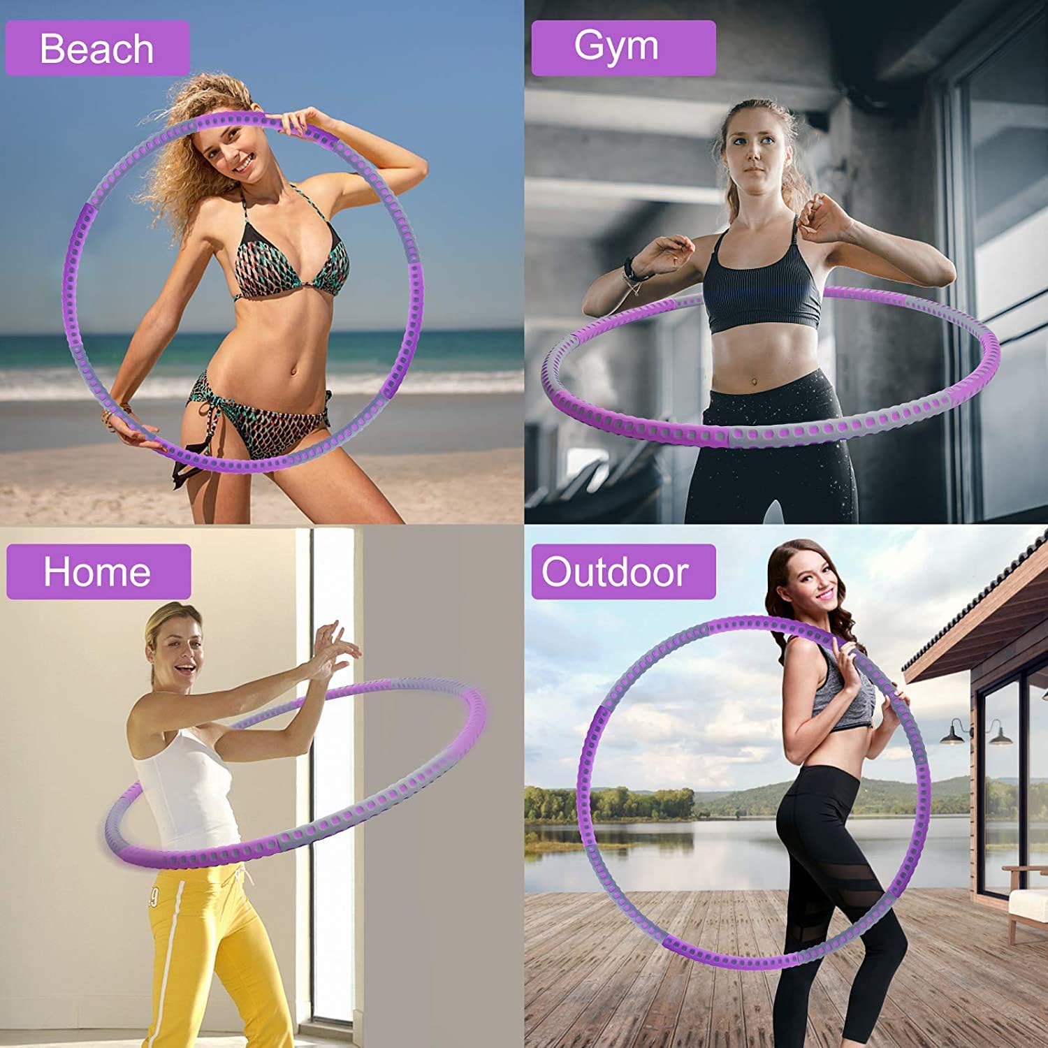 Cerc Hula Hop, Zola®, pentru antrenament fitness, diametru 85 cm, mov/negru