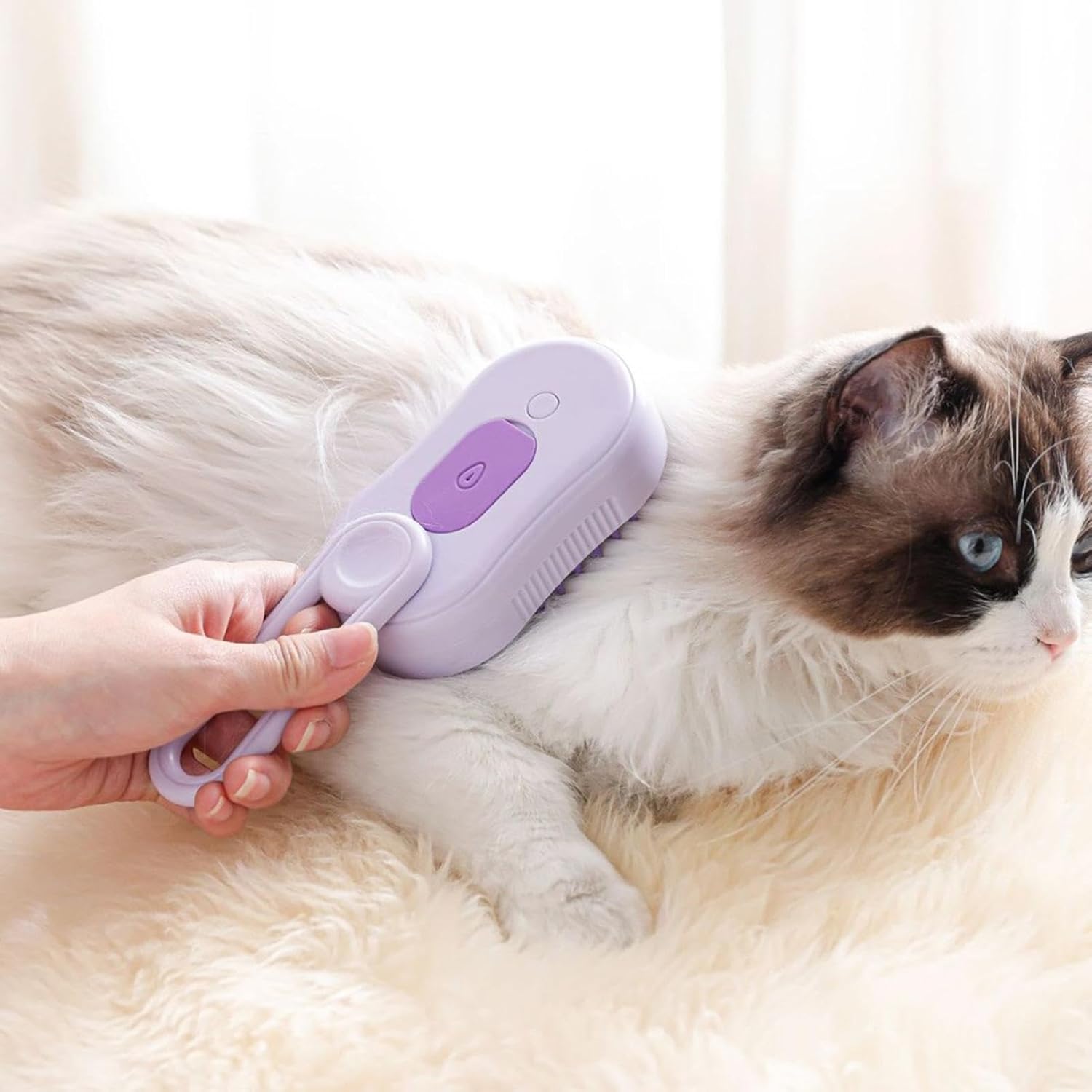 Perie cu abur pentru animale, Zola, incarcare USB, rezervor de apa, din silicon si plastic, 12 x 6.5, lungime totala 19 cm, mov/lila
