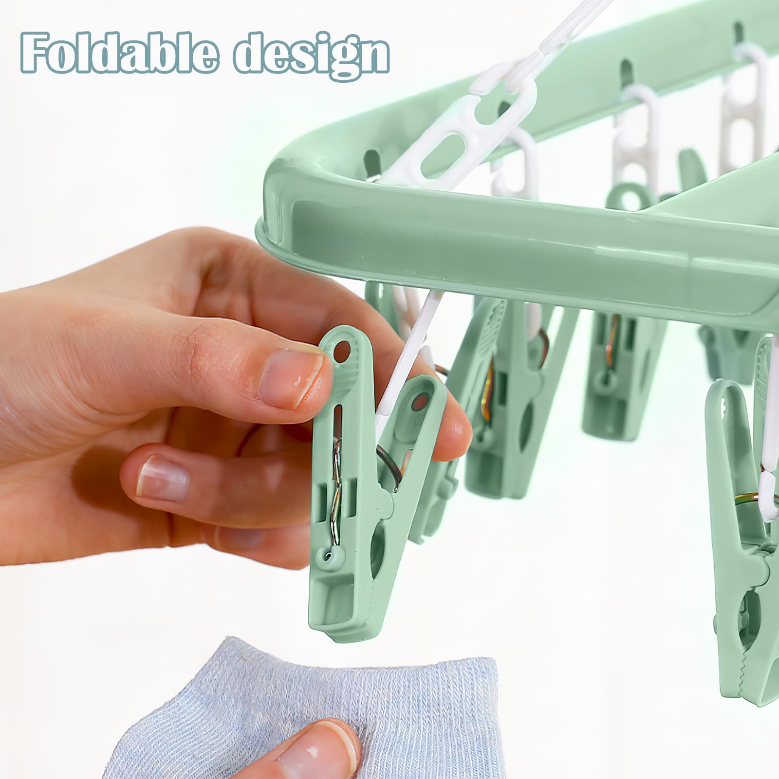 Uscator pentru lenjerie si sosete, Zola®, cu 32 clesti, plastic, 32.5x32.5 cm, verde