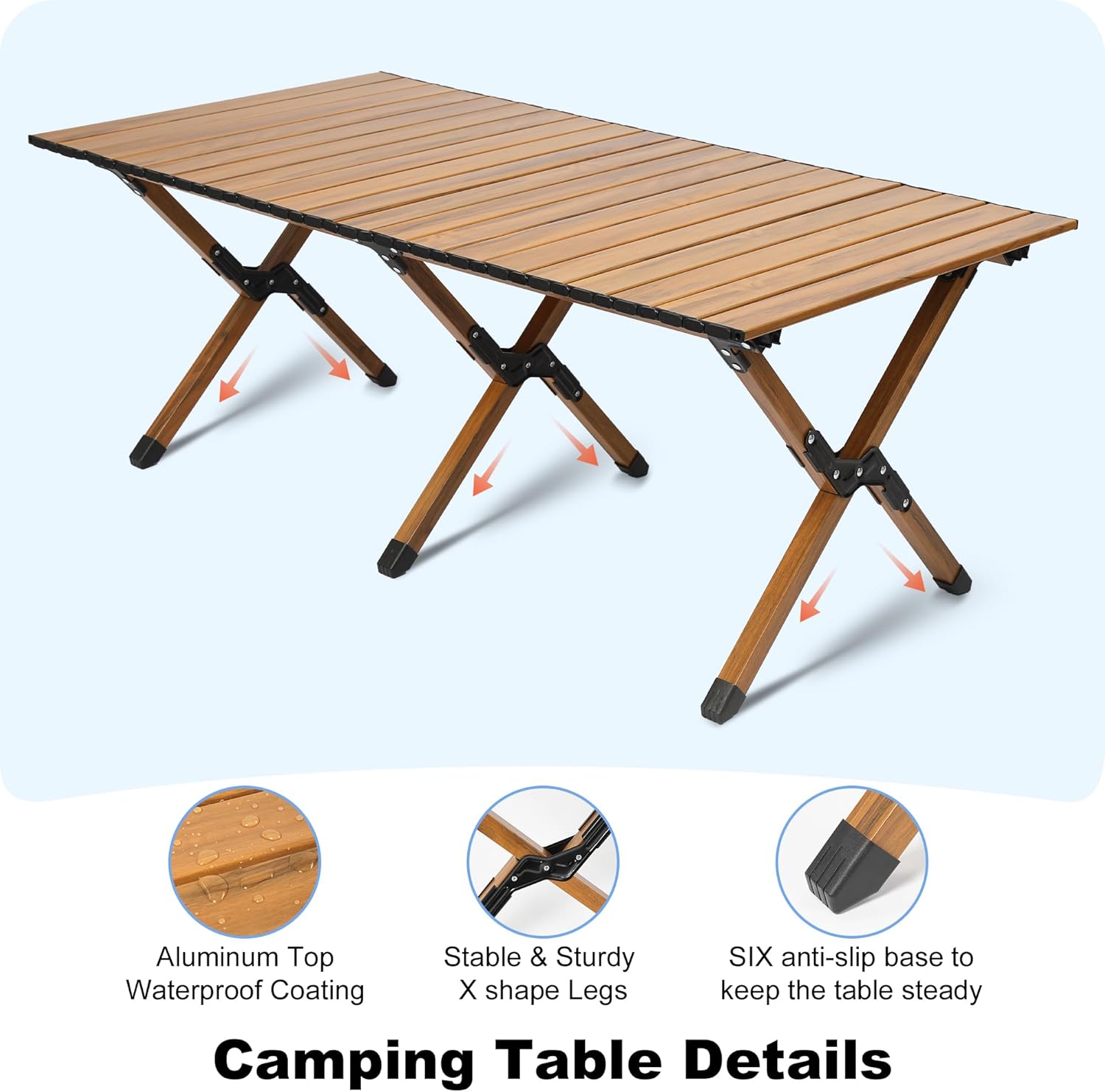 Masa pliabila de camping si drumetii, Zola, 120 x 59 x 45 cm, portabila, cadru din otel, greutate suportata 50 kg, picioare antiderapante, geanta de transport inclusa, maro
