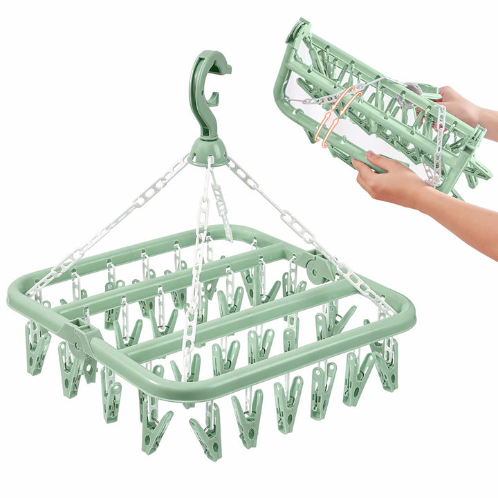 Uscator pentru lenjerie si sosete, Zola®, cu 32 clesti, plastic, 32.5x32.5 cm, verde