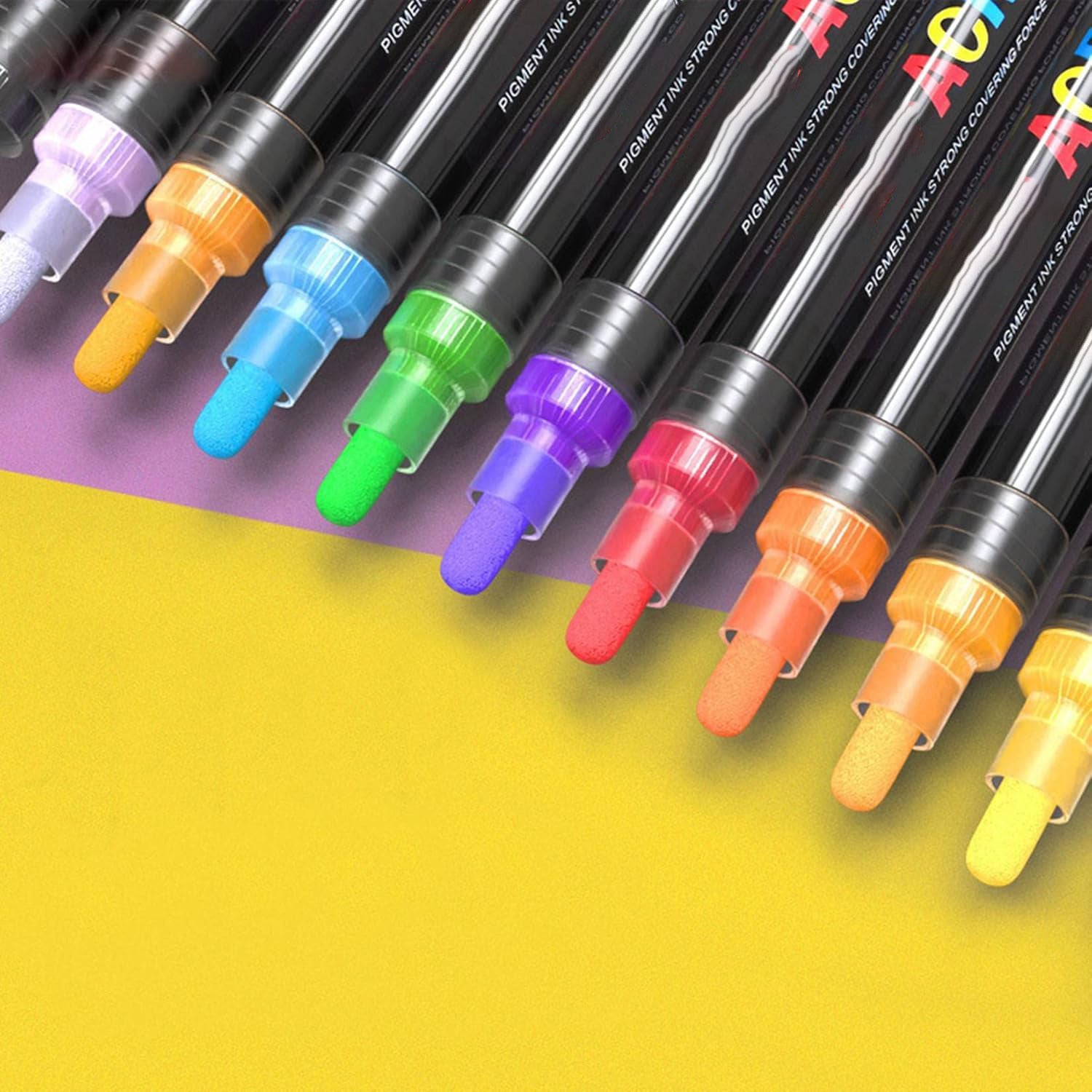 Set 12 de markere cu vopsea acrilica, Zola, varf 4 mm, rezistente la apa, pentru pictura pe hartie, panza, piatra, sticla, lemn, textile si ceramica, uscare rapida, multicolore