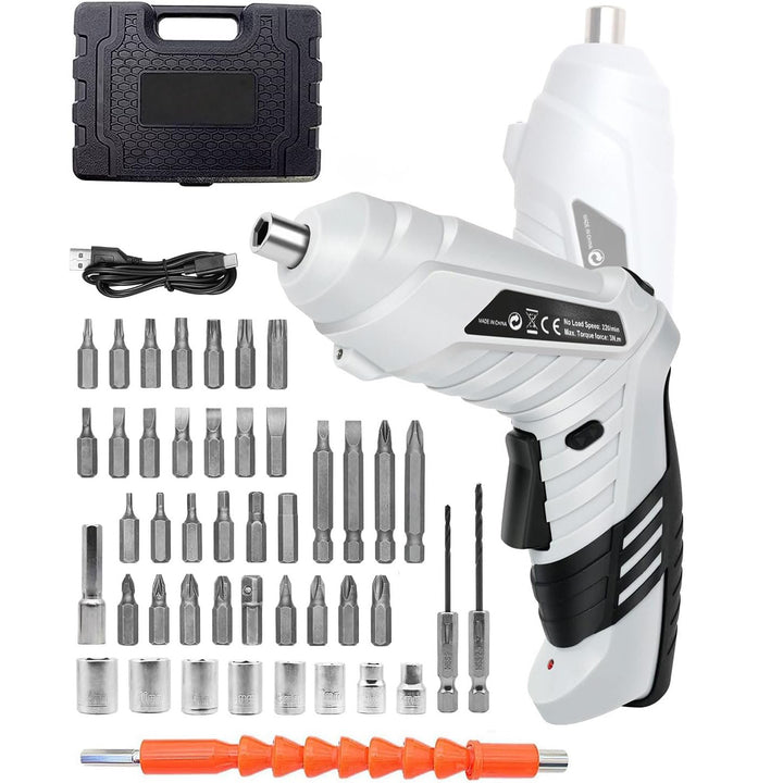 Surubelnita electrica cu acumulator, Zola, 45 accesorii, 1300 mAh, 5 Nm, 200 rpm, lumina LED, valiza depozitare