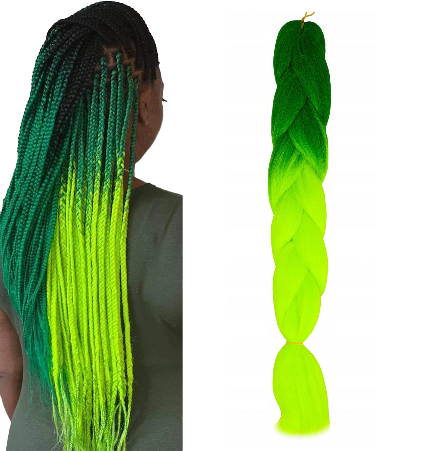 Extensii par sintetic pentru impletituri, Zola®, ombre verde, 60 cm