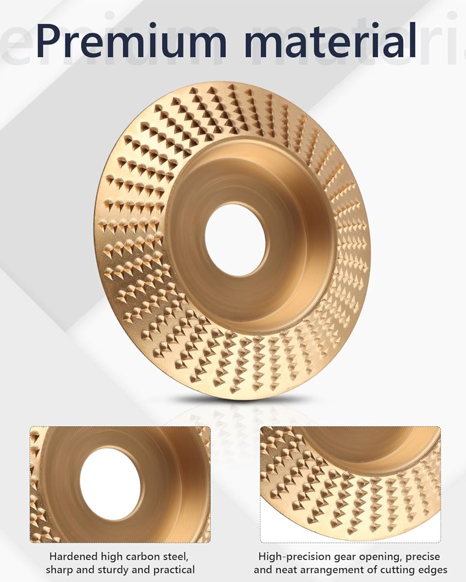 Set 4 discuri pentru prelucrarea lemnului, Zola, model 2 x plate, 1x concav si 1 x conic, diametru disc 100 mm, 15000 rpm, diametrul orificiilor discurilor16 mm, auriu