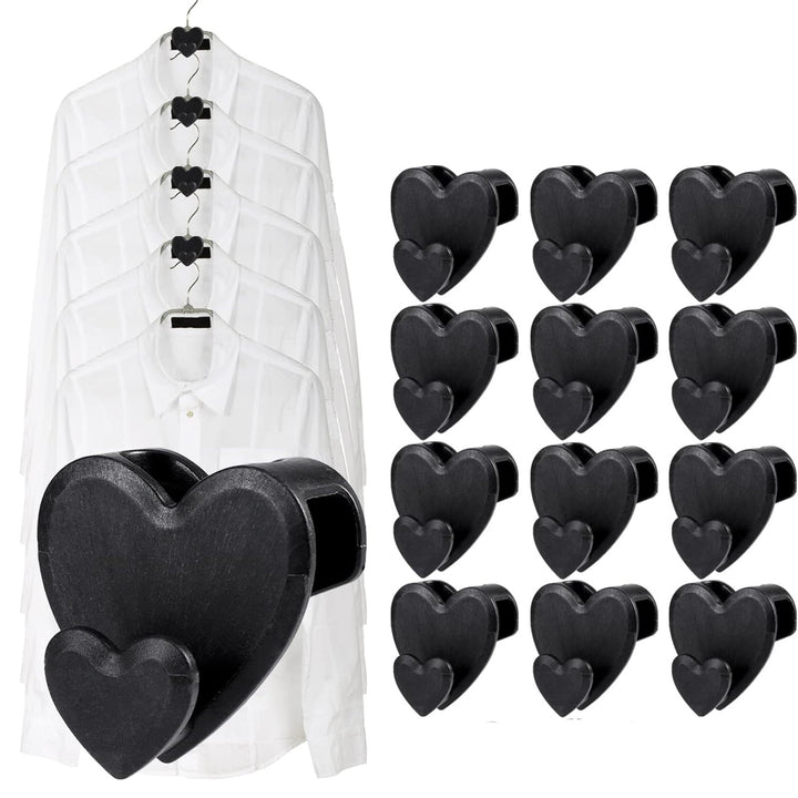 Set 12 carlige pentru umerase, Zola®, model inima, negre, din plastic, 4.5 x 4.5 x 3 cm