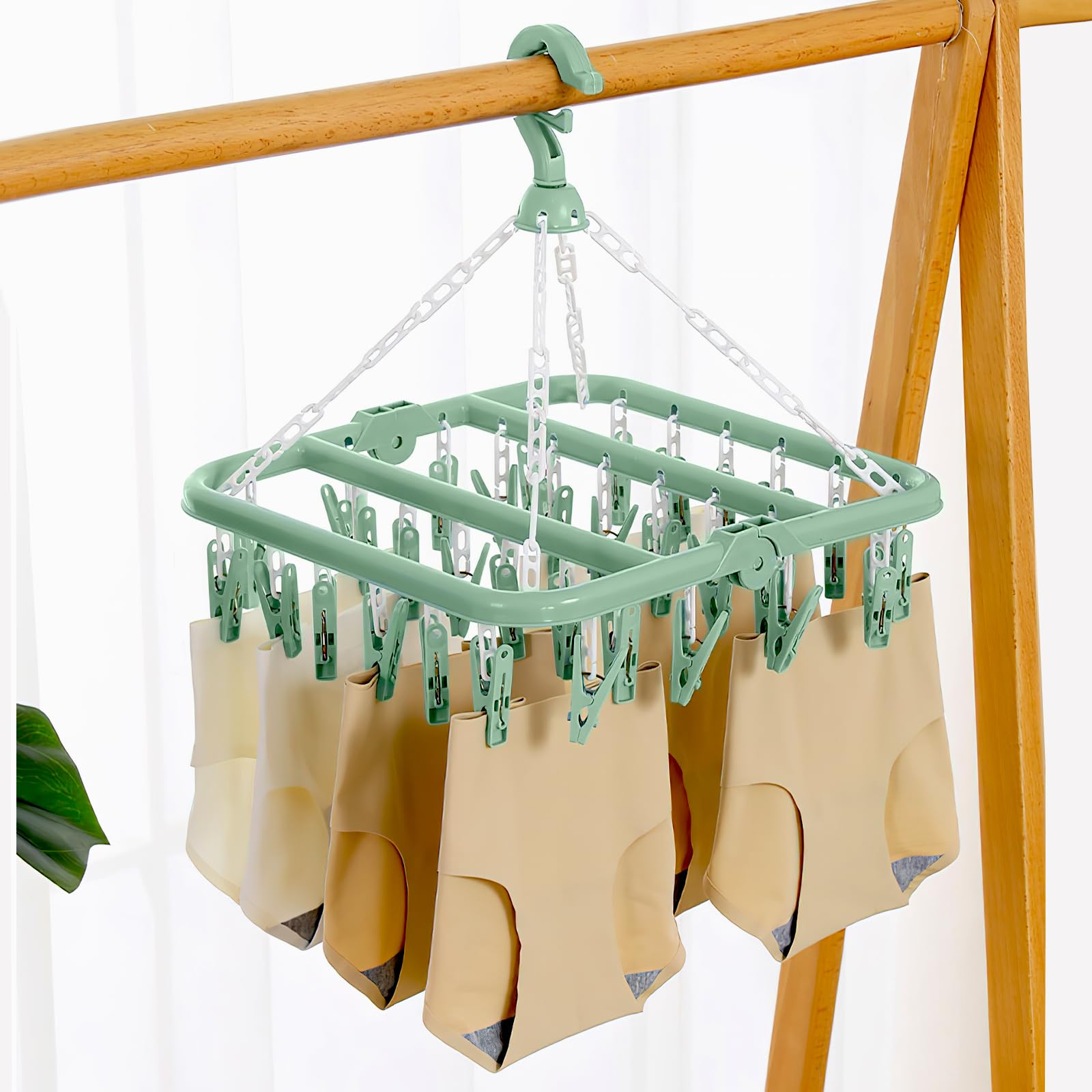 Uscator pentru lenjerie si sosete, Zola®, cu 32 clesti, plastic, 32.5x32.5 cm, verde