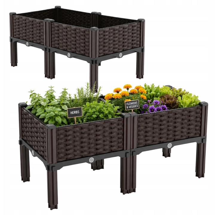 Jardiniera modulara de gradina, Zola, pentru flori si legume, orificii drenaj, rezistenta la intemperii, plastic PP, 80 x 40 x 38 cm, maro
