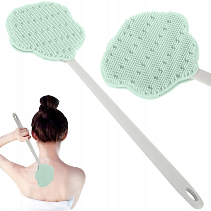 Perie de dus pentru corp, Zola, cu maner lung si perii din silicon, 41x13 cm, verde