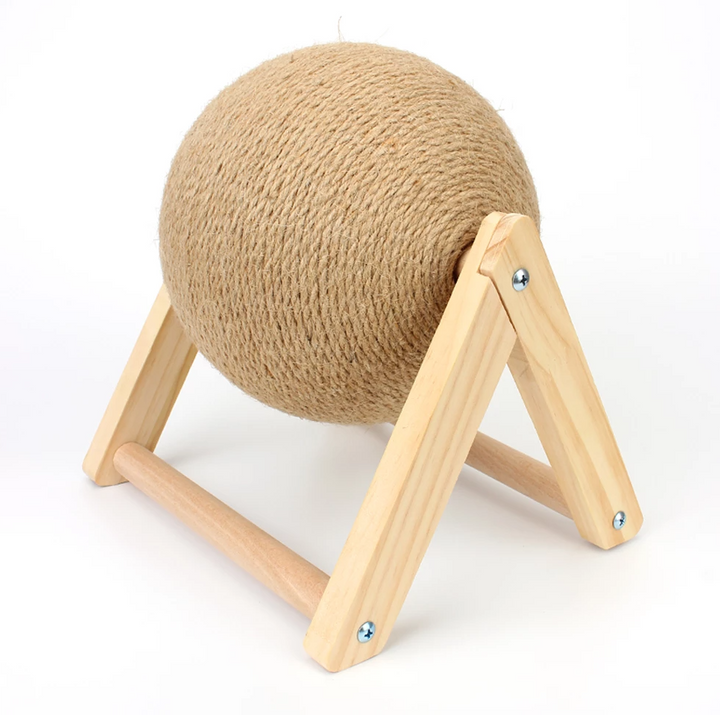 Minge de zgariat pentru pisici, Zola®, suport din lemn, geanta de catnip pentru depozitat, 20x17 cm, sisal crem