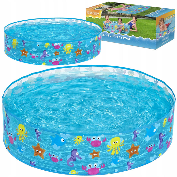 Piscina pentru copii, Bestway, 122 x 122 x 25 cm, 277 l, animale marine, PVC