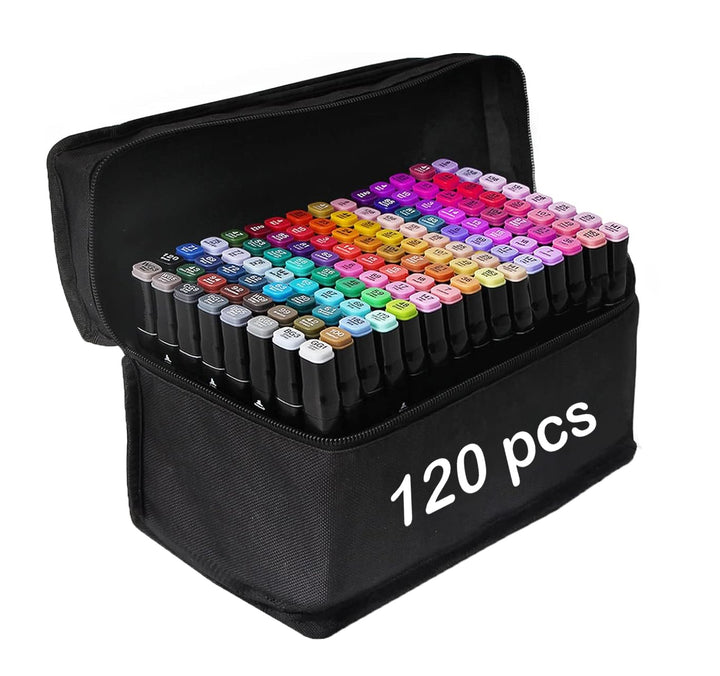 Set 120 de markere, Zola, 2 capete subtire si gros, cu geanta de depozitare, multicolore