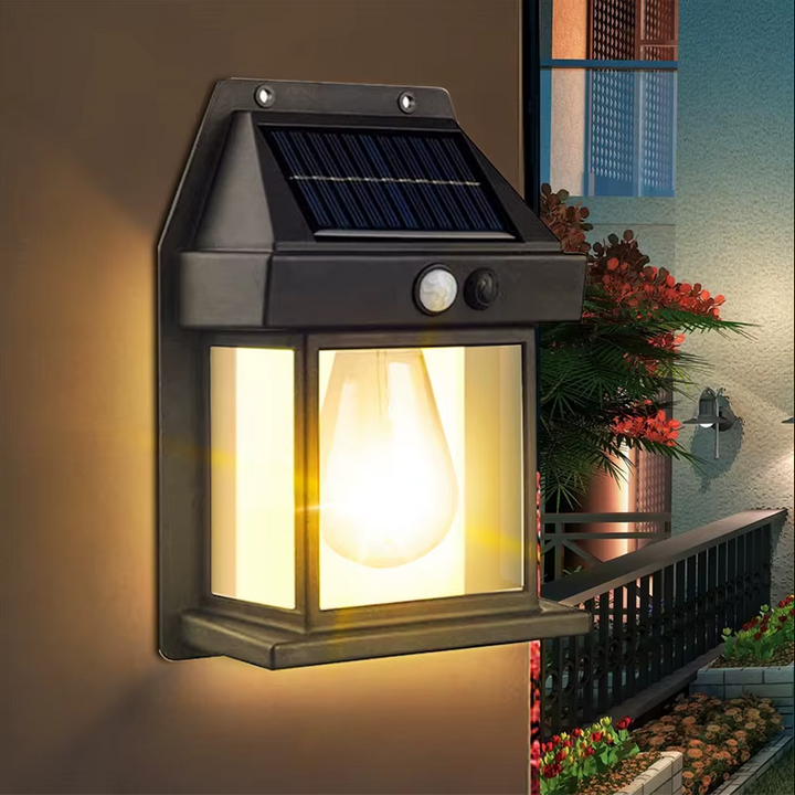 Lampa solara cu senzor de miscare si crepuscular, UBX, lumina calda, cu bec, IP65,  17 x 12 x 5.8 cm