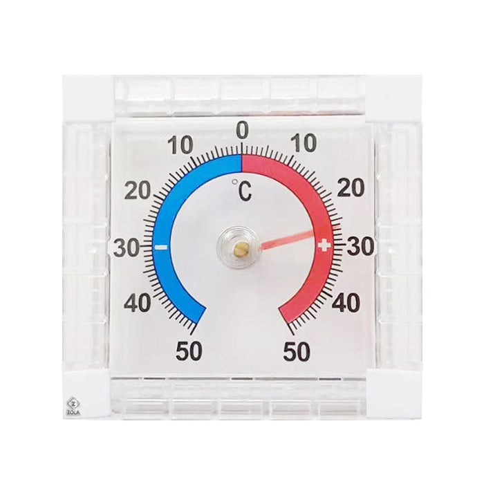 Termometru de exterior/interior analog, Zola®, cu fereastra auto-adeziva, temperaturi de la -50 la +50 grade C, transparent, 7.5x7.5x2.2 cm