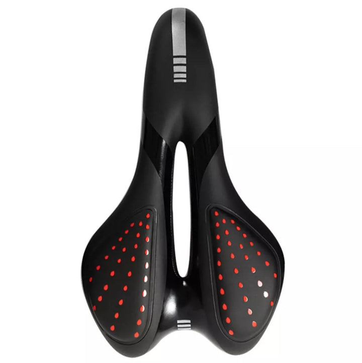 Sa pentru bicicleta, Zola, din gel extrem de confortabil, orificii de ventilatie, pe 2 tije, 27x16x5 cm, negru cu rosu