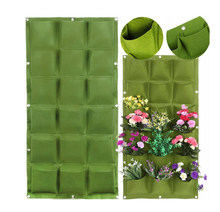 Suport textil vertical pentru flori, Zola, 18 buzunare, 100 x 50 cm, verde