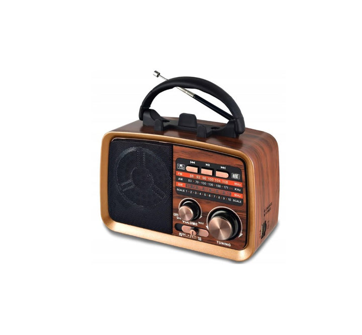 Radio Retro Portabil, Zola®, 3 benzi FM, AM, SW, conexiune bluetooth, card SD, 17x14x7 cm, maro