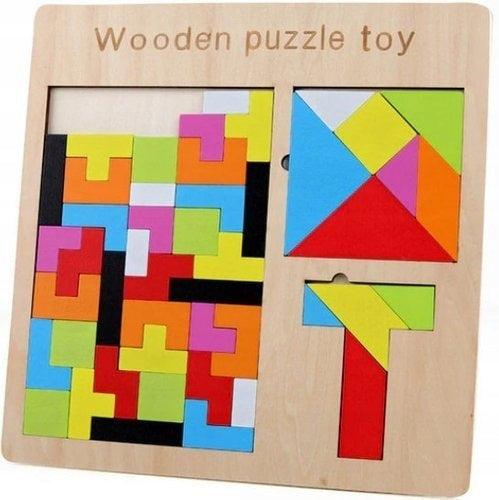 Puzzle incastru 3 in 1 din lemn, Zola® , forme geometrice, multicolor, 38 elemente