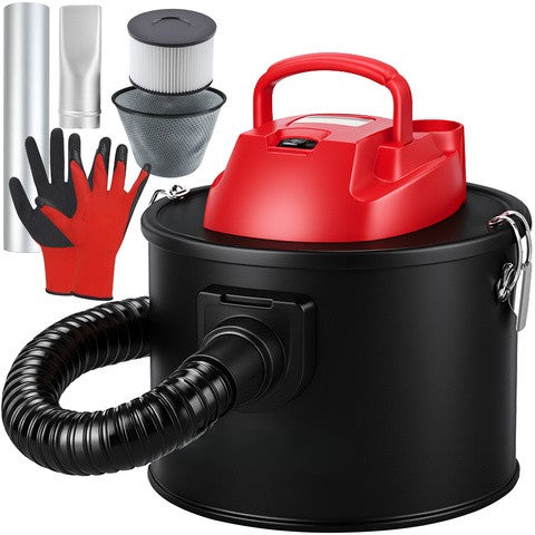 Aspirator pentru cenusa, manusi si geanta lemne, Zola, 10 l, 800 W, filtru hepa, functie suflare, fara sac, otel inoxidabil, 25 x 26 cm, negru/rosu